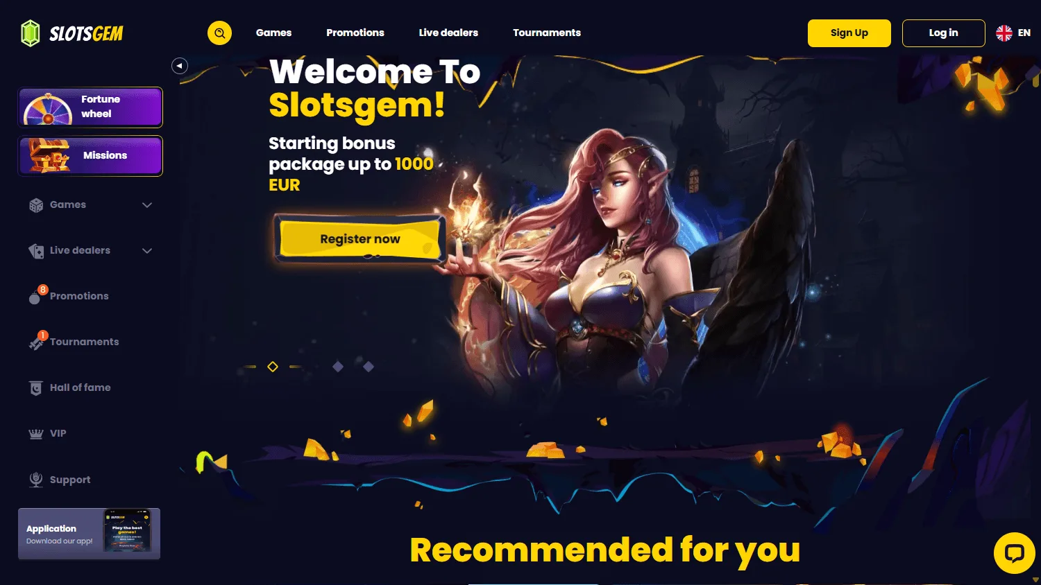 Slotsgem Casino desktop games lobby with online pokies