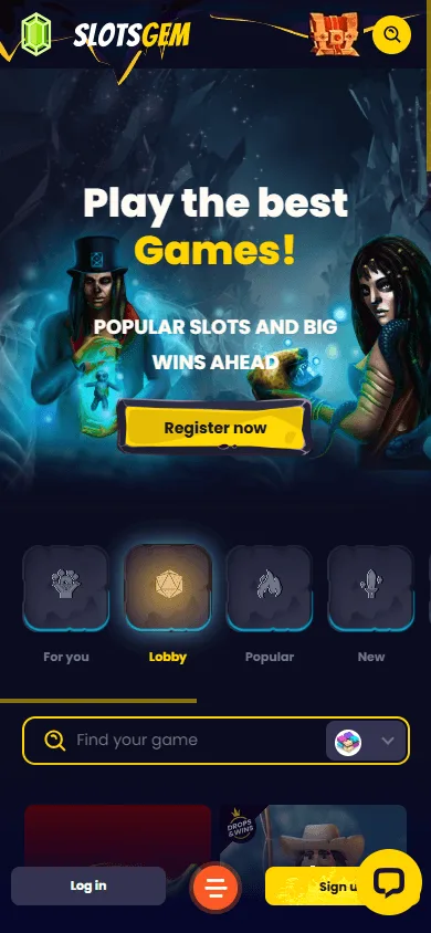 Slotsgem Casino mobile casino selection with table and live games