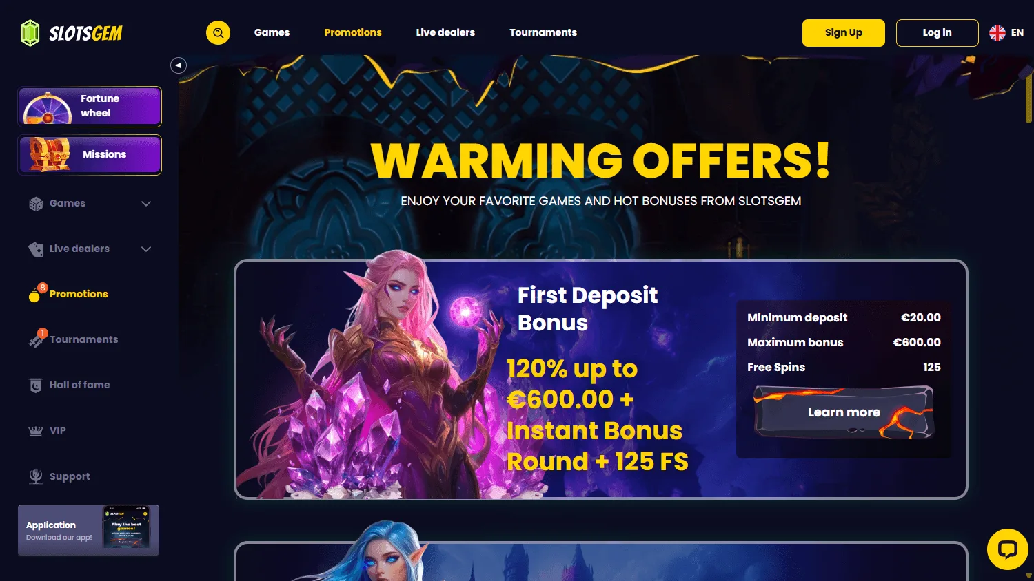 Slotsgem Casino desktop promotions area with Australian offers